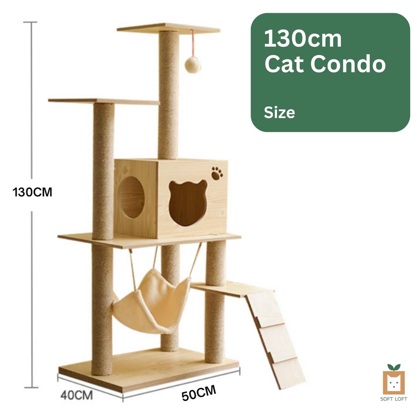 Wood and Sisal Cat Condo - Hammock (130cm)