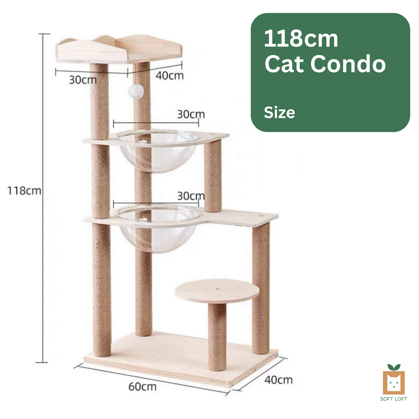Wood and Sisal Cat Condo (118cm)