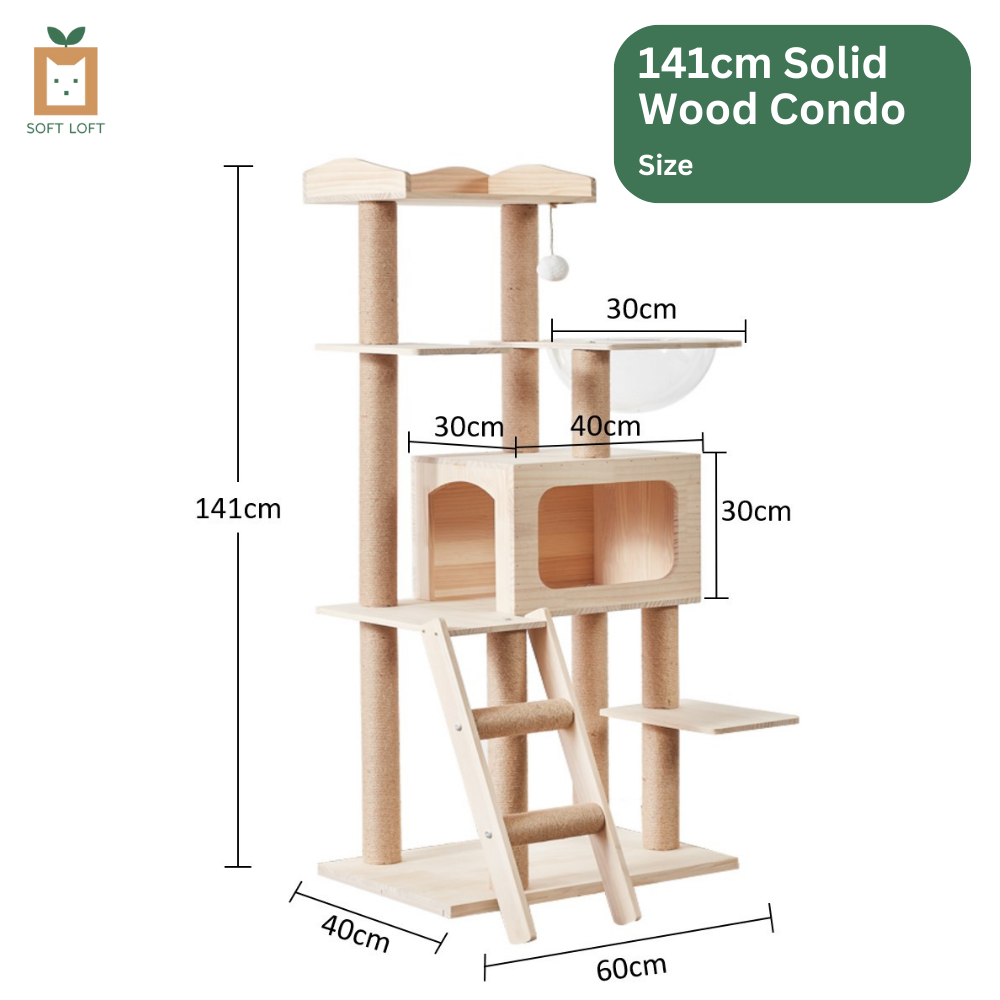 Wood and Sisal Cat Condo (141cm)