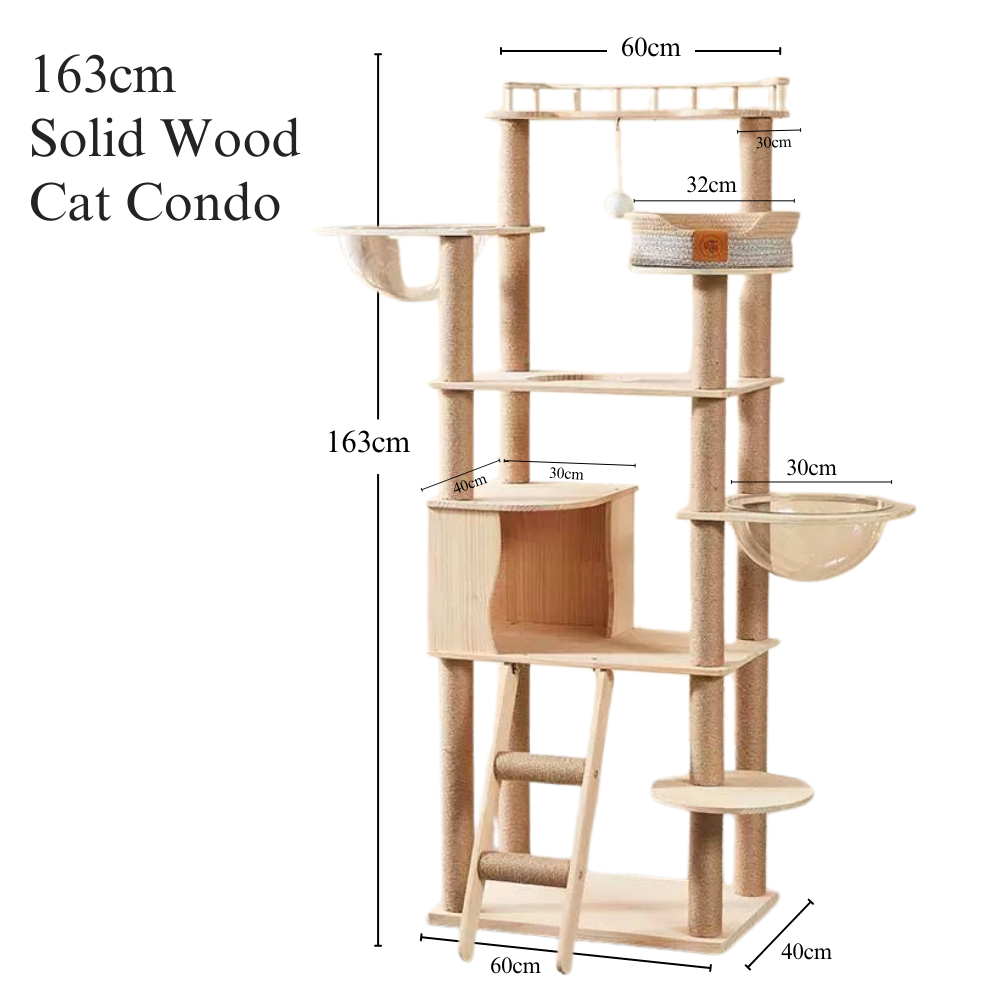Solid Wood Cat Condo (163cm)