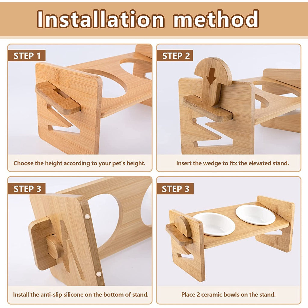 Pet Feeder Bowl (Double - Wood)