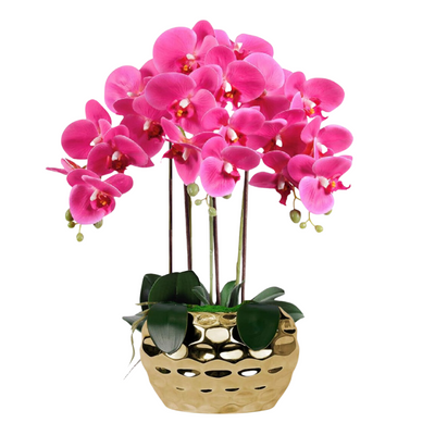 Artificial Orchid in Pot - Hammered Gold (44cm)