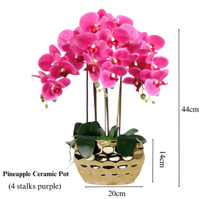 Artificial Orchid in Pot - Hammered Gold (44cm)