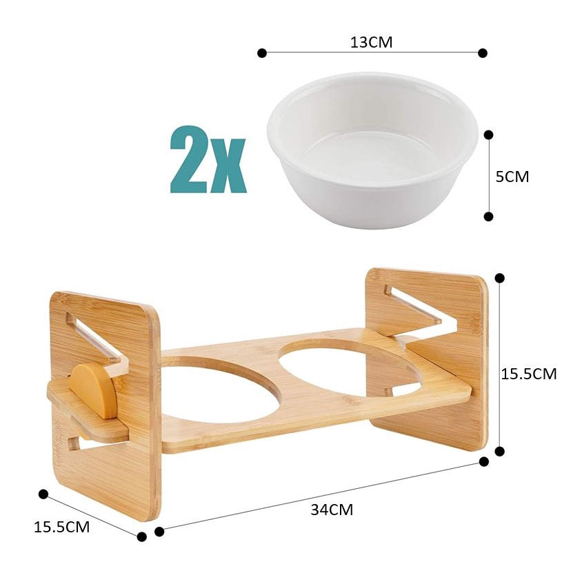 Pet Feeder Bowl (Double - Wood)