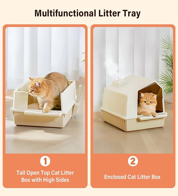 Ice Cube Design Enclosed Litter Box Coffee
