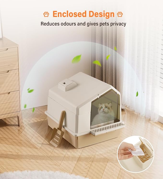 Ice Cube Design Enclosed Litter Box Coffee