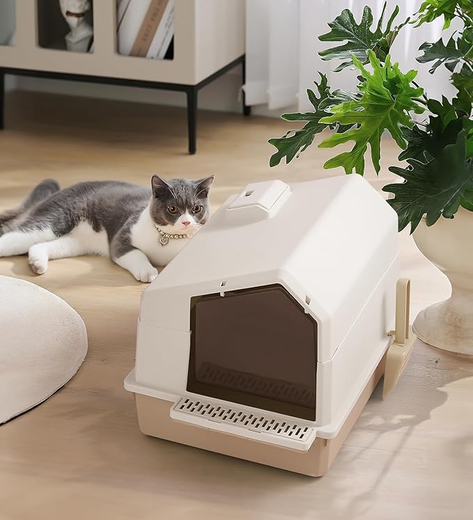 Ice Cube Design Enclosed Litter Box Coffee
