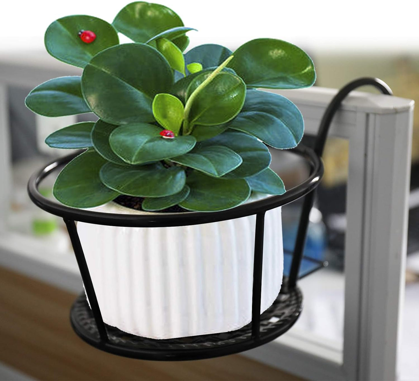 Round Coated Metal Hanging Basket (Black)