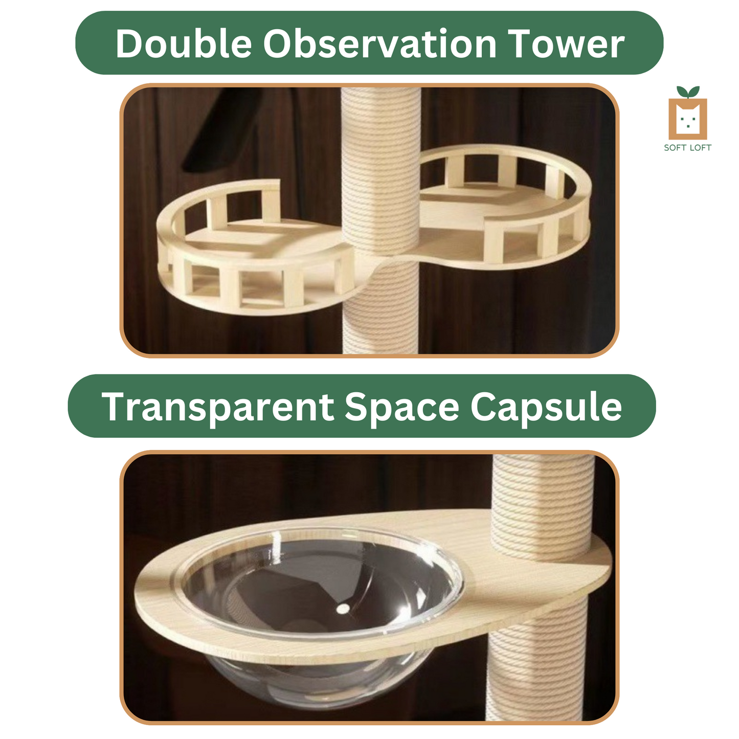 Wooden Ceiling Cat Condo - White (240cm - 260cm Heights)