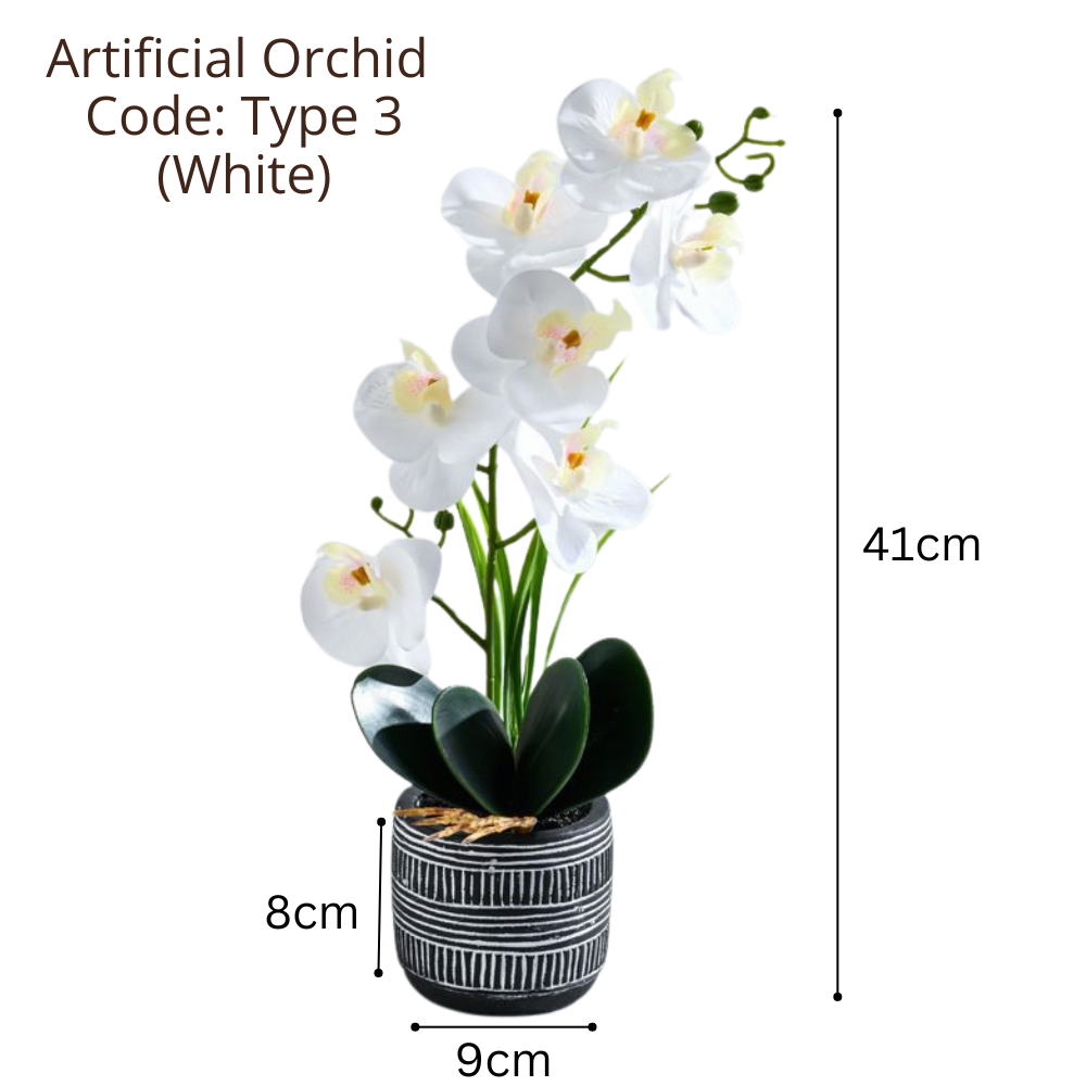 Artificial Orchid in Pot - Cement Stripes (41cm)