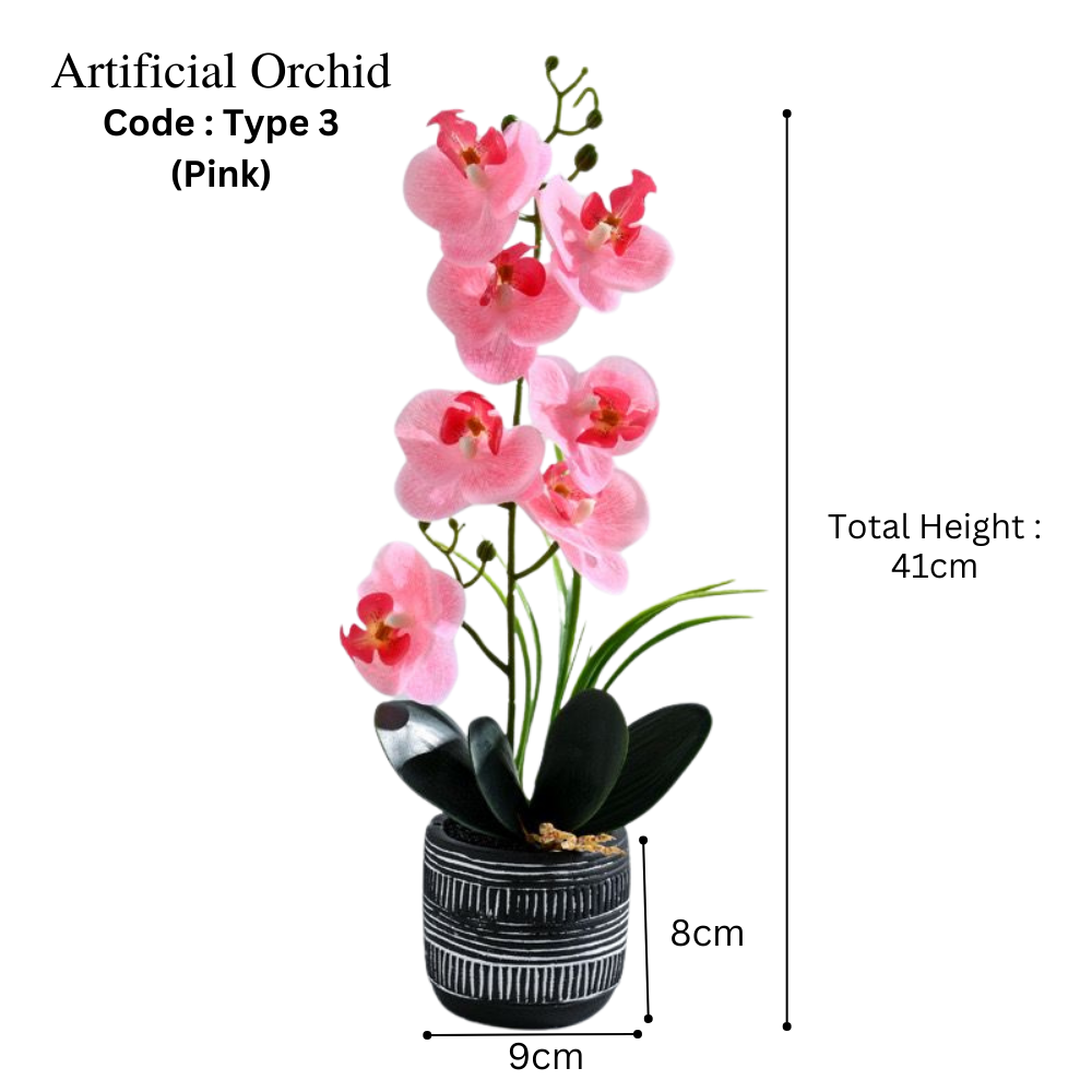 Artificial Orchid in Pot - Cement Stripes (41cm)