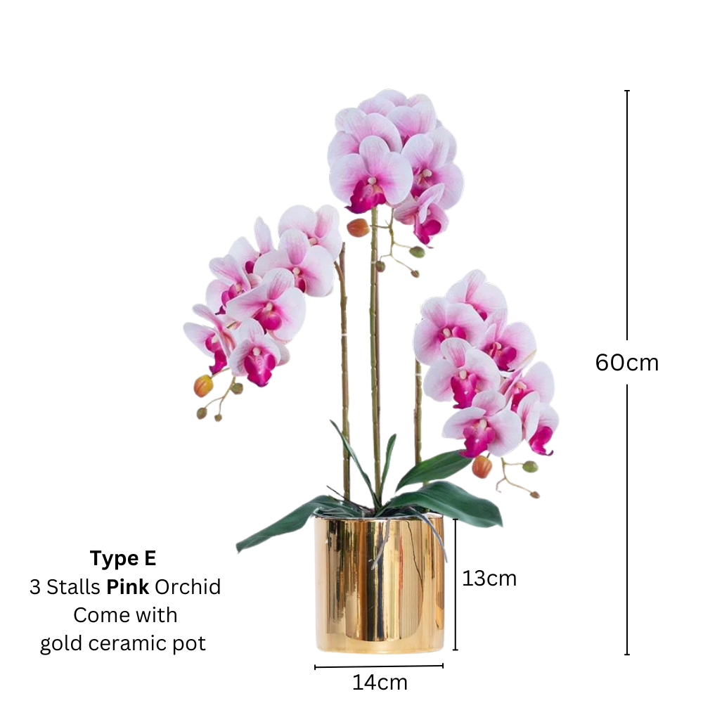 Artificial Pink Orchid in Ceramic Gold Pot