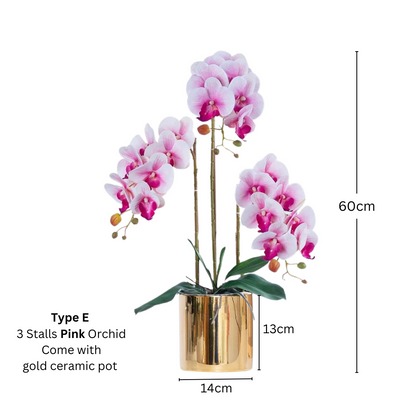 Artificial Pink Orchid in Ceramic Gold Pot