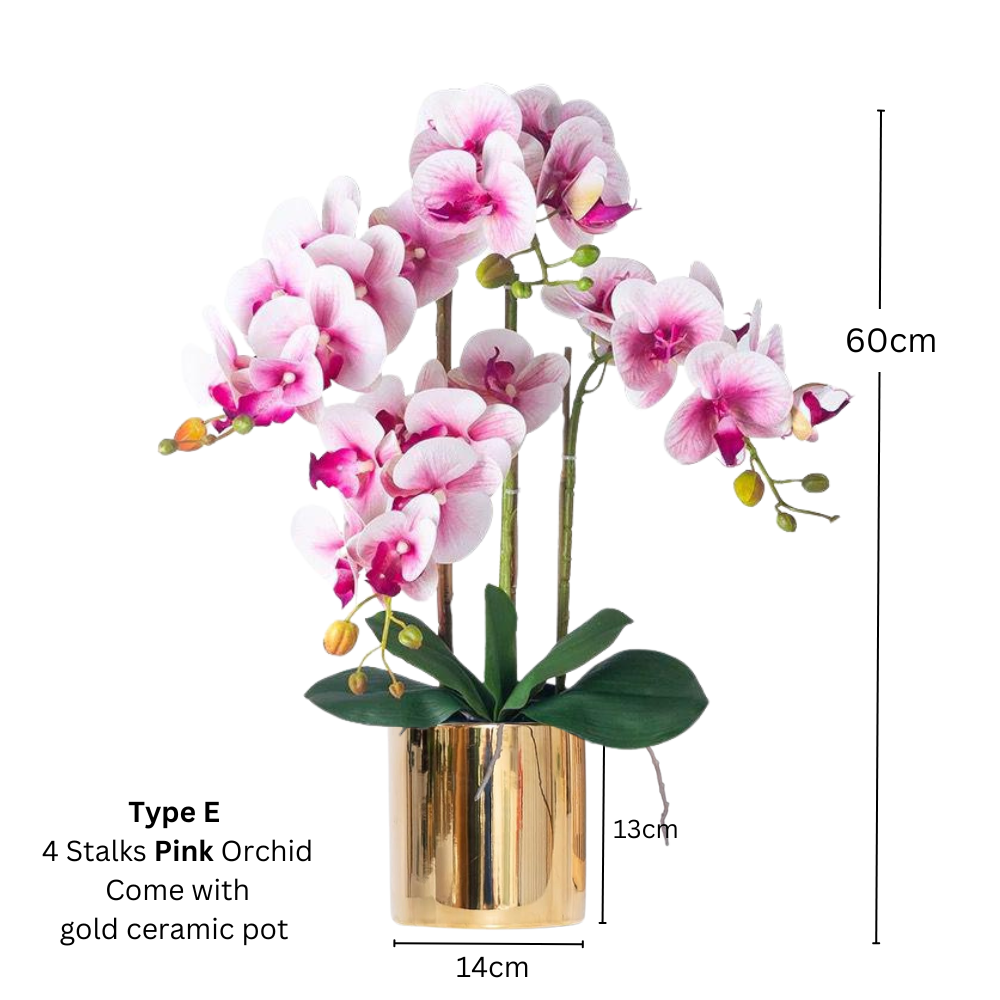 Artificial Pink Orchid in Ceramic Gold Pot
