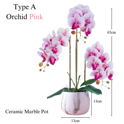 Artificial Pink Orchid in Ceramic Marble Pot