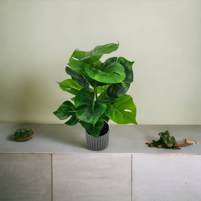 Artificial Small Potted Plant - Striped Pot (29 cm)