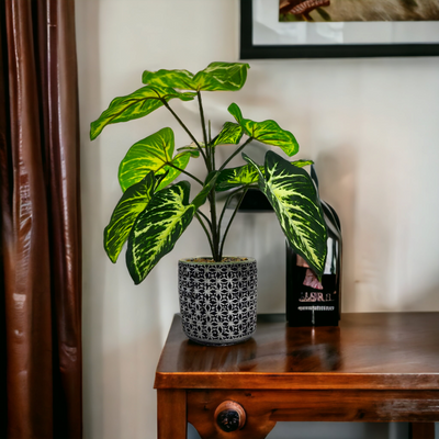 Artificial Small Potted Plant - Patterned Pot (43 cm)