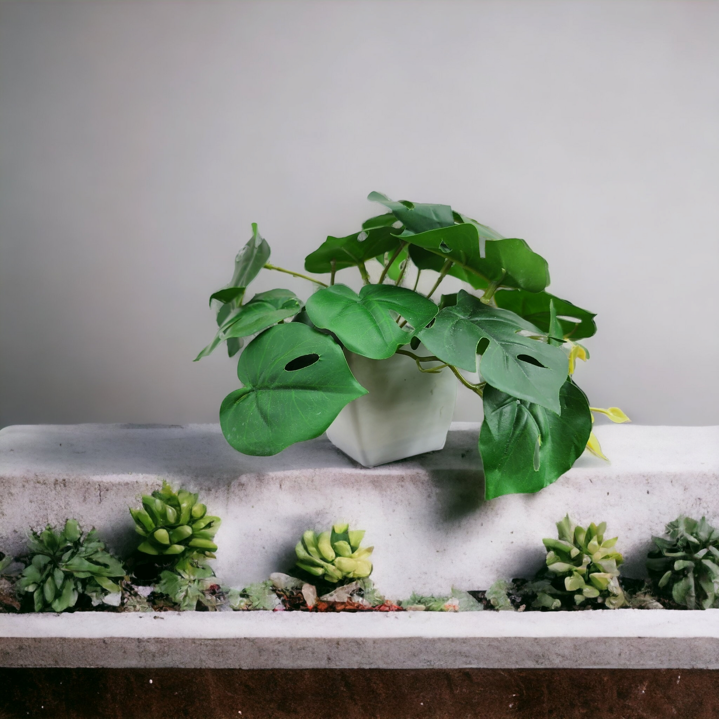 Artificial Mini Potted Monstera Plant in White Pot