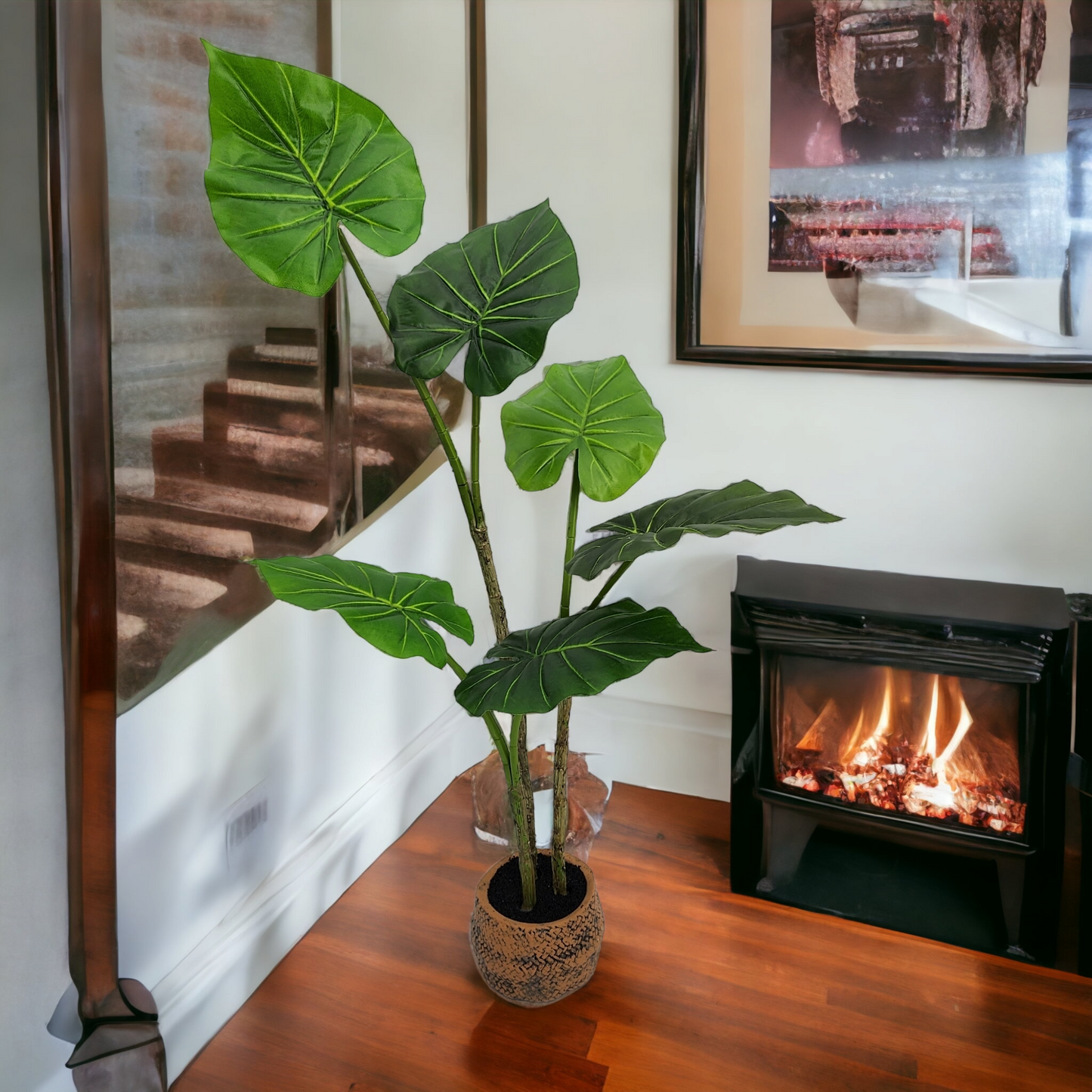 Artificial Medium Taro Plant - Light Stone pot (77cm)