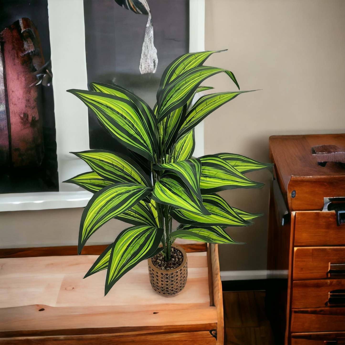 Artificial Medium Dracaena Plant - Light Stone Pot (60cm)