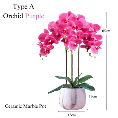 Artificial Purple Orchid in Ceramic Marble Pot