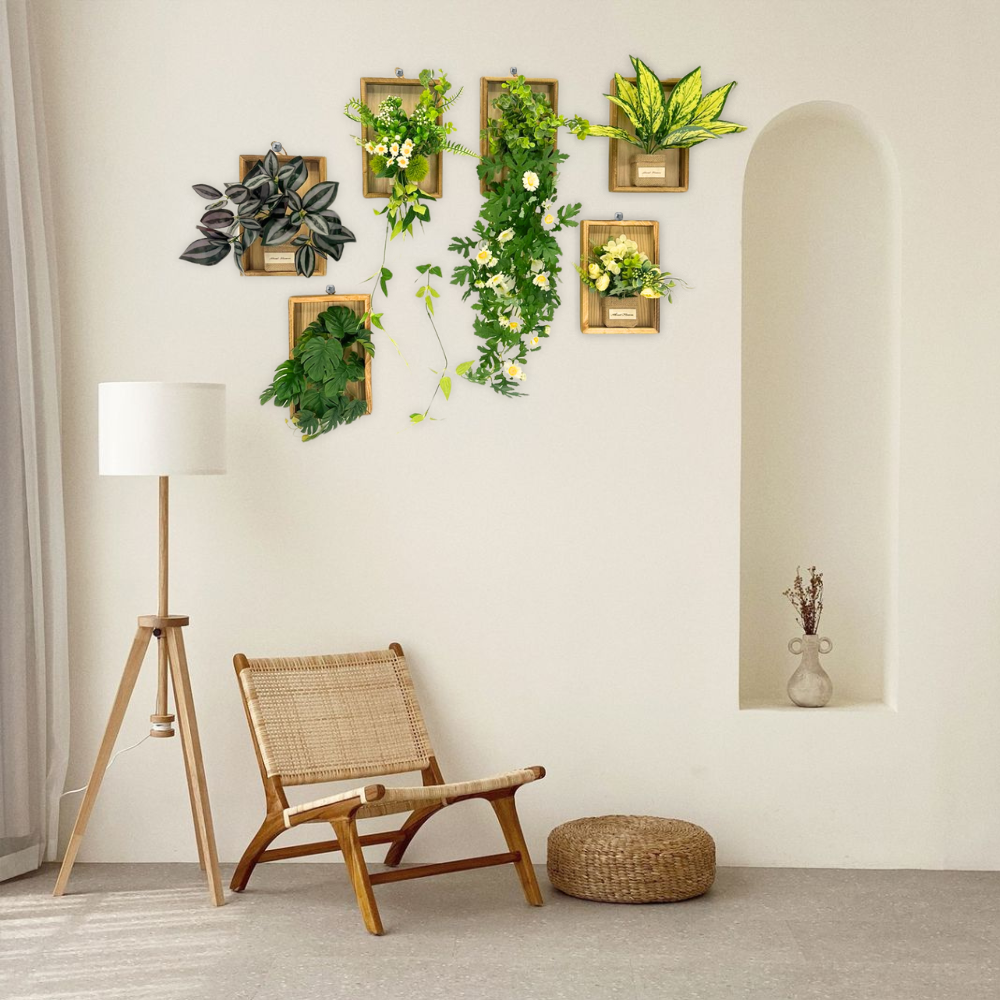 Artificial Daisy Clematis Vine Hanging Wooden Frame