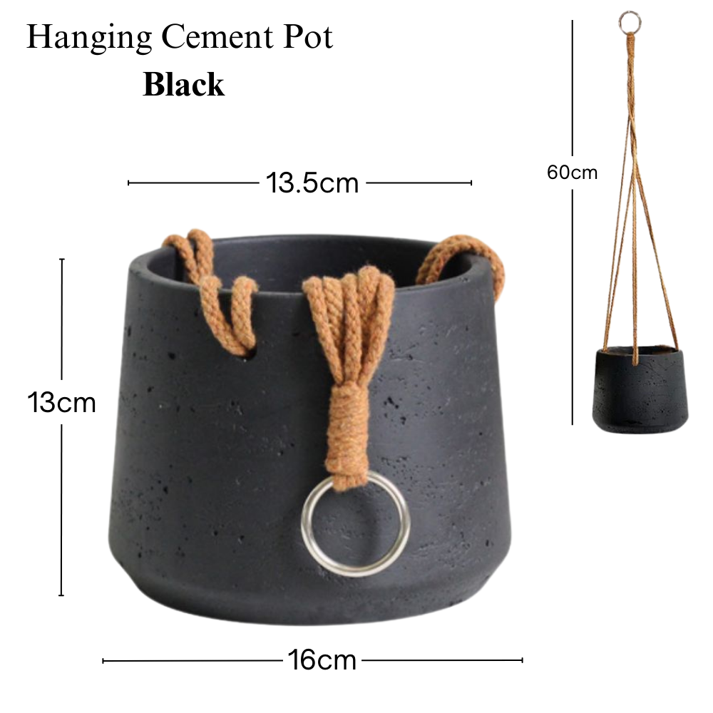 Hanging Cement Pot - Black (60cm)