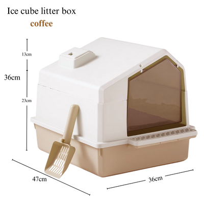 Ice Cube Design Enclosed Litter Box Coffee