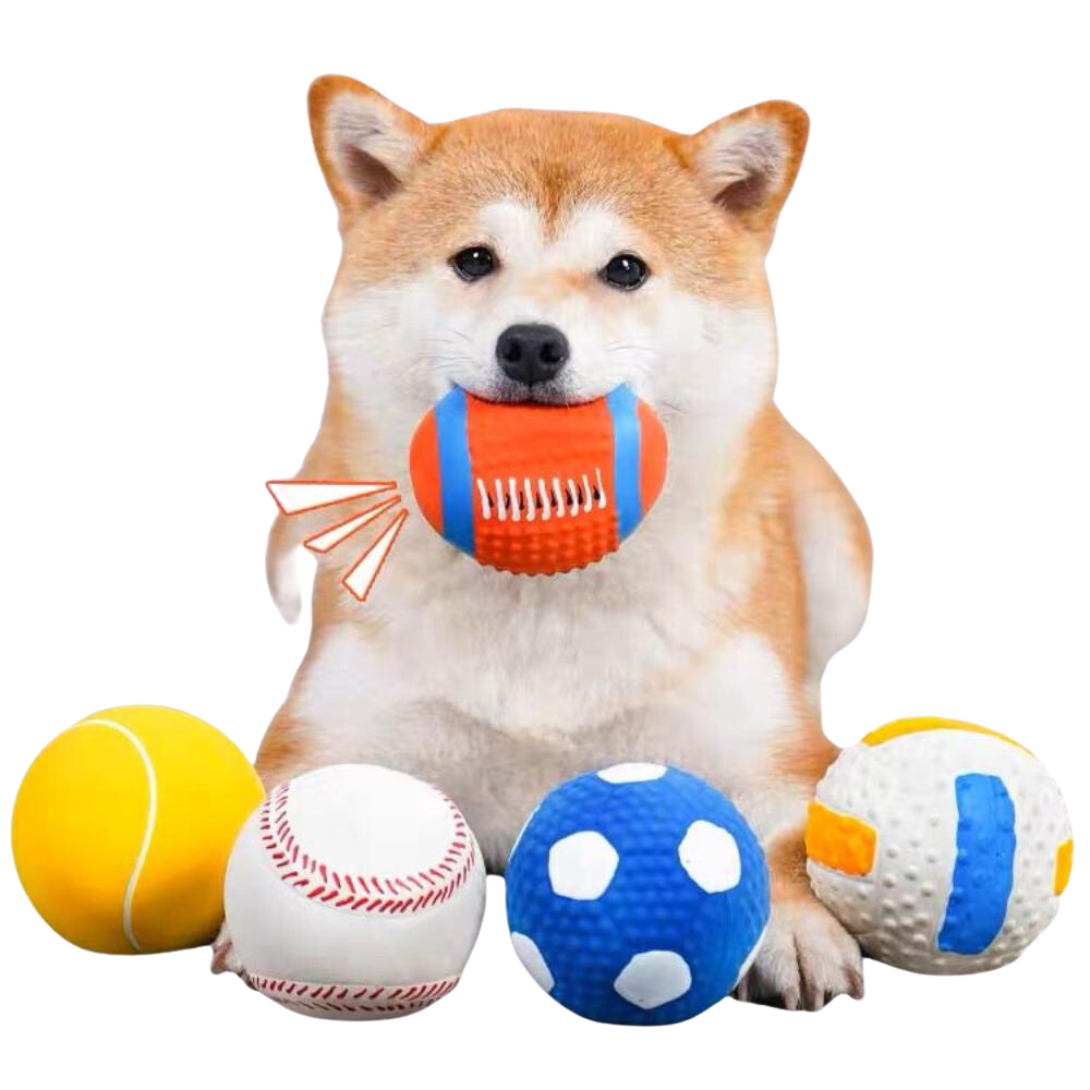 Squeaky Latex Rubber Dog Toy Soft Balls - Rugby Ball