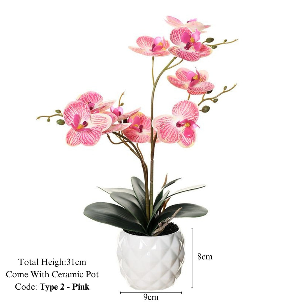 Artificial Orchid in Pot - Ceramic White Pot (31cm)