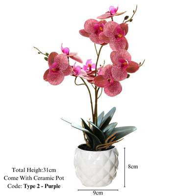Artificial Orchid in Pot - Ceramic White Pot (31cm)
