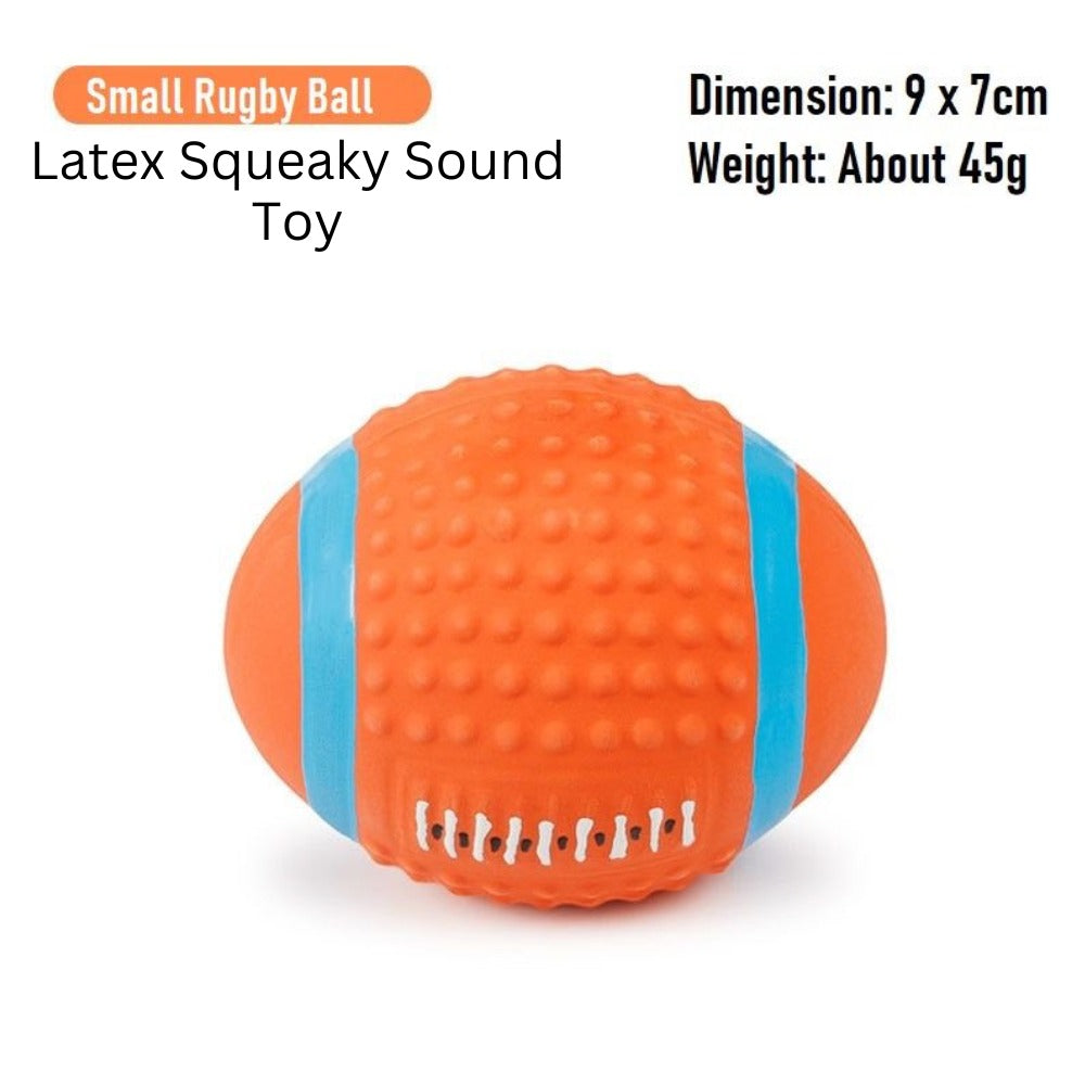 Squeaky Latex Rubber Dog Toy Soft Balls - Rugby Ball