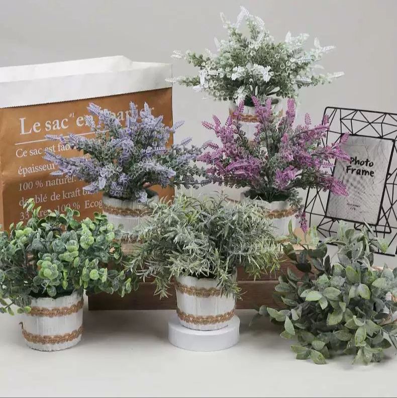 Artificial Small Eucalyptus Table Plant in White Pulp Pot