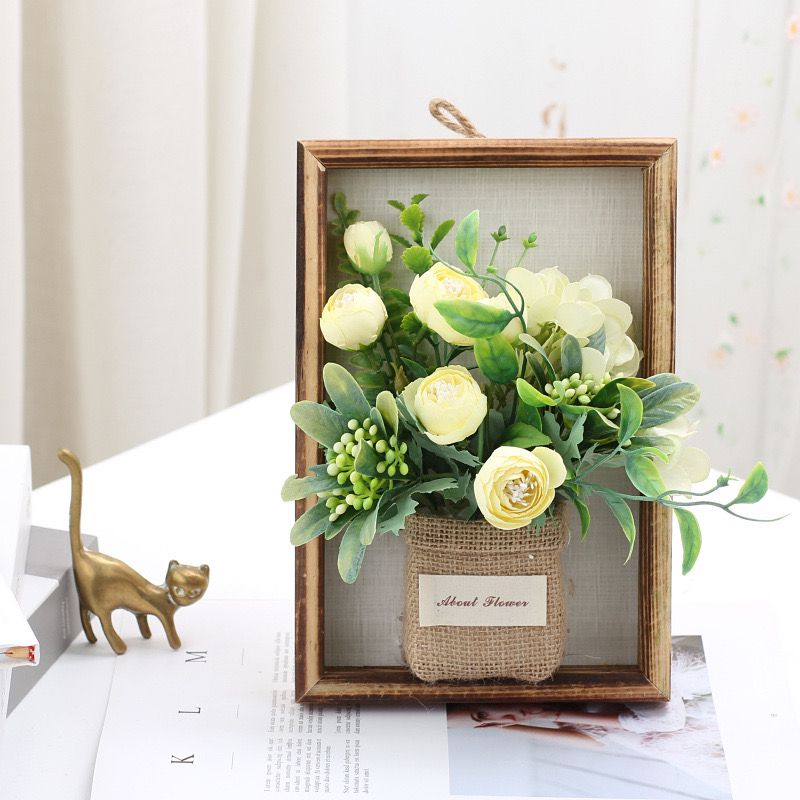 Artificial Yellow Rose Hanging Wooden Frame