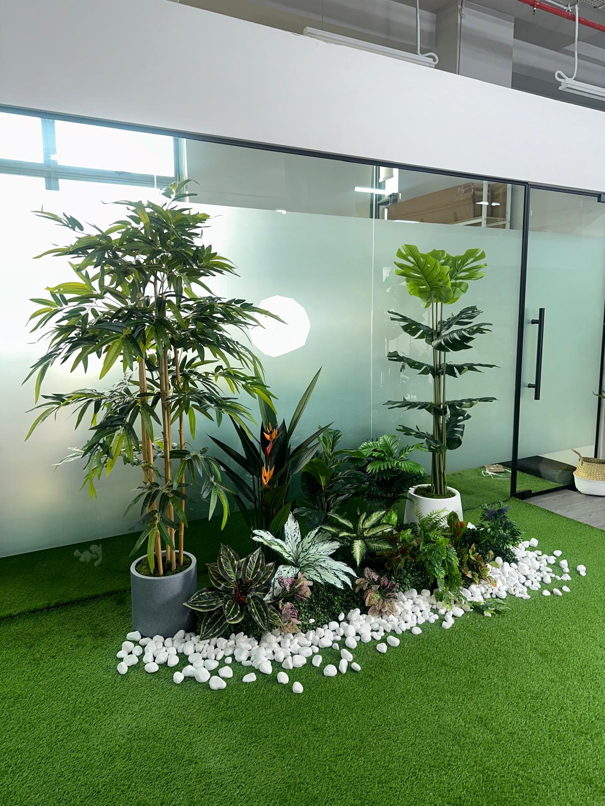 Set 2 - Artificial Plants + White Stone