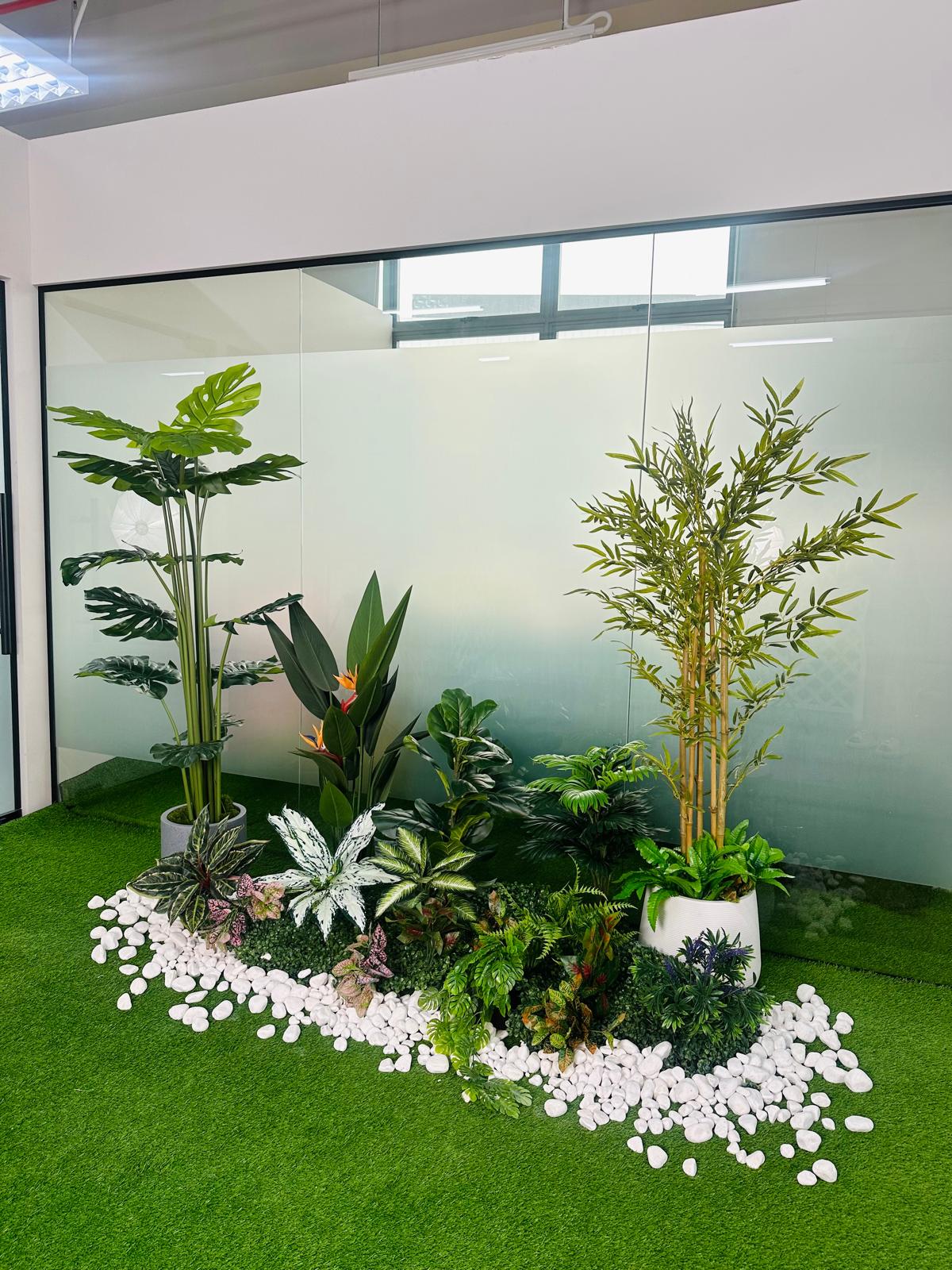Set 2 - Artificial Plants + White Stone