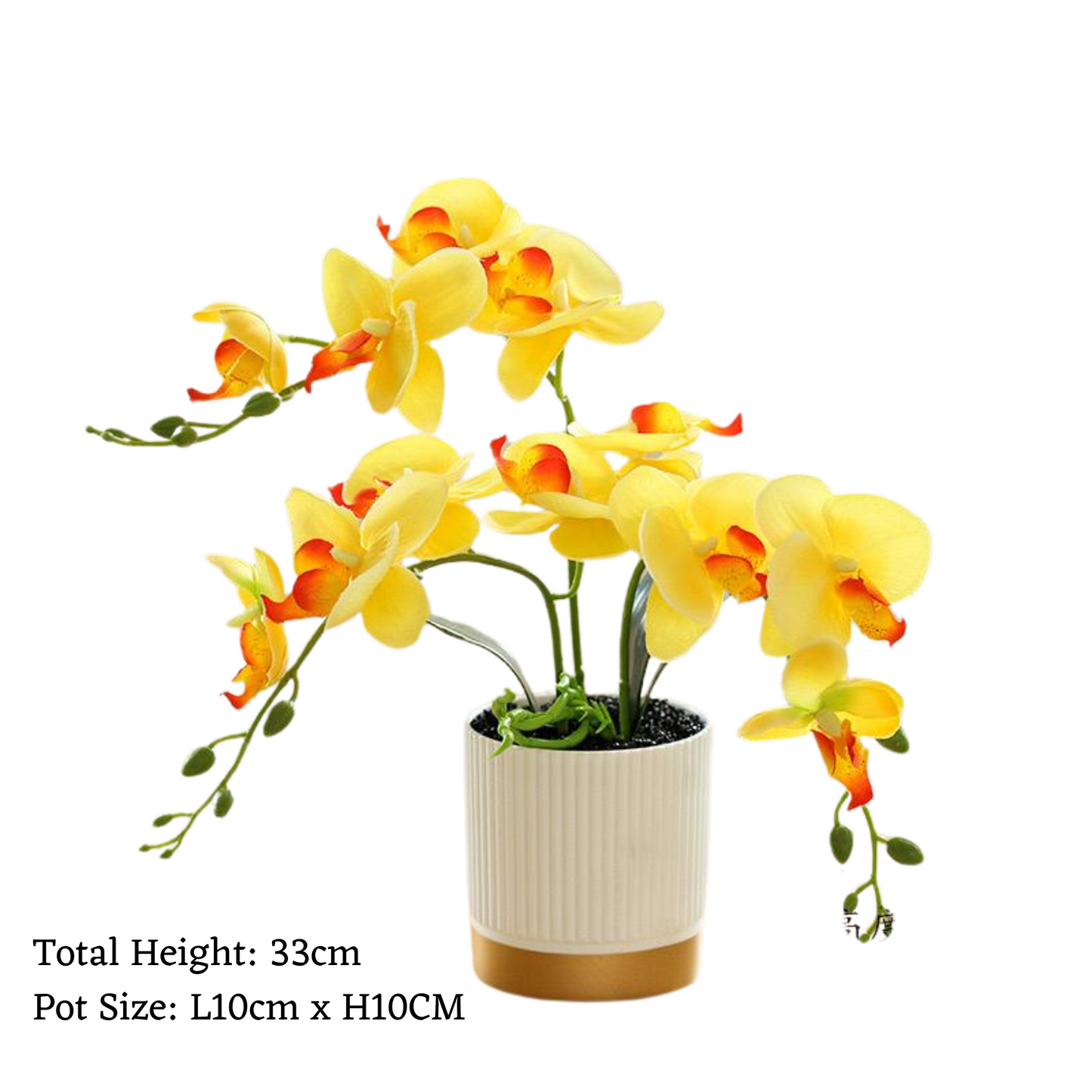 Artificial Orchid in Pot - Gold and White (33cm)