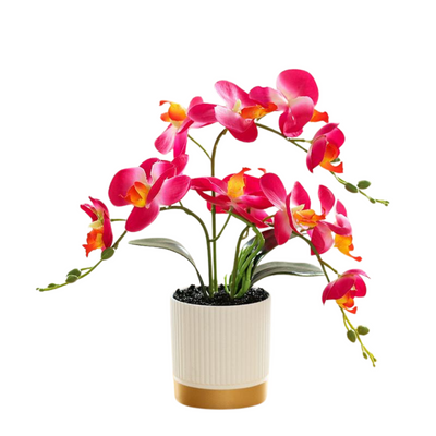 Artificial Orchid in Pot - Gold and White (33cm)