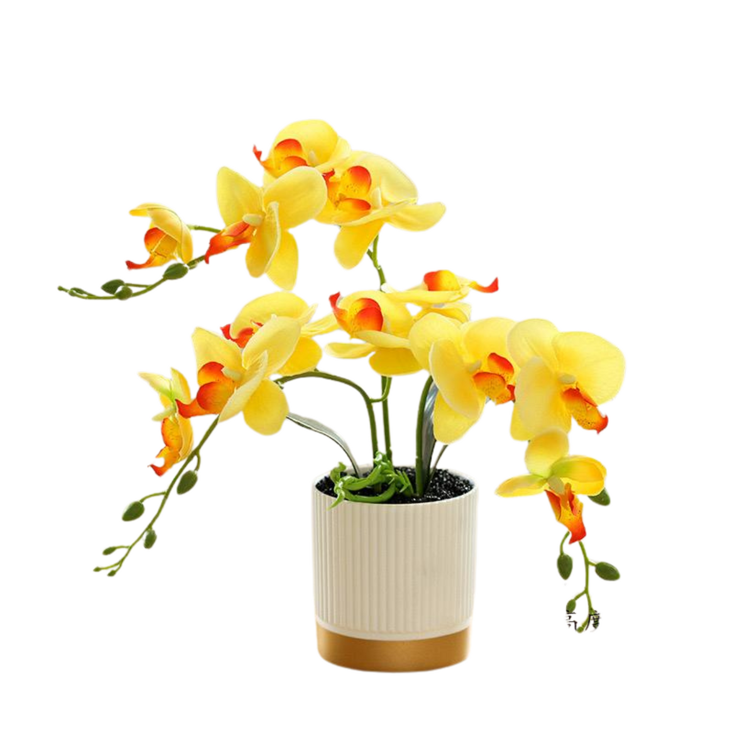 Artificial Orchid in Pot - Gold and White (33cm)