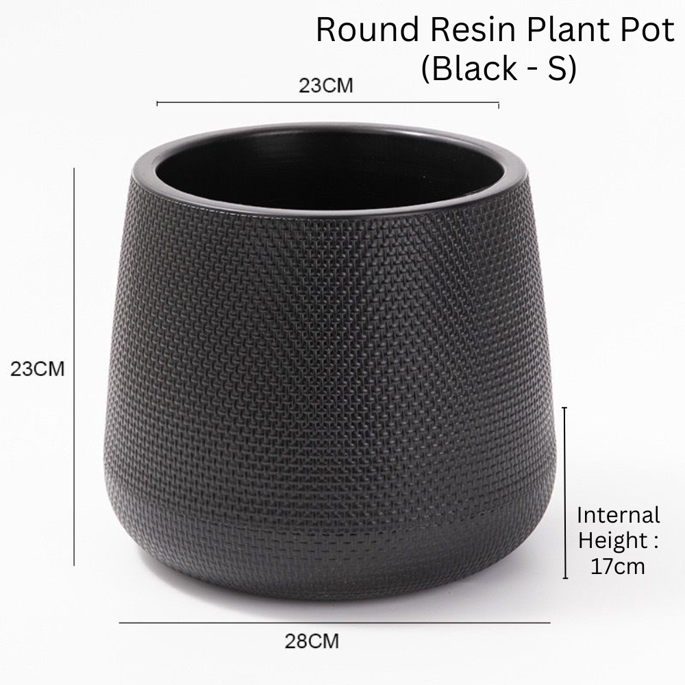Resin Round Plant Pot (Black)