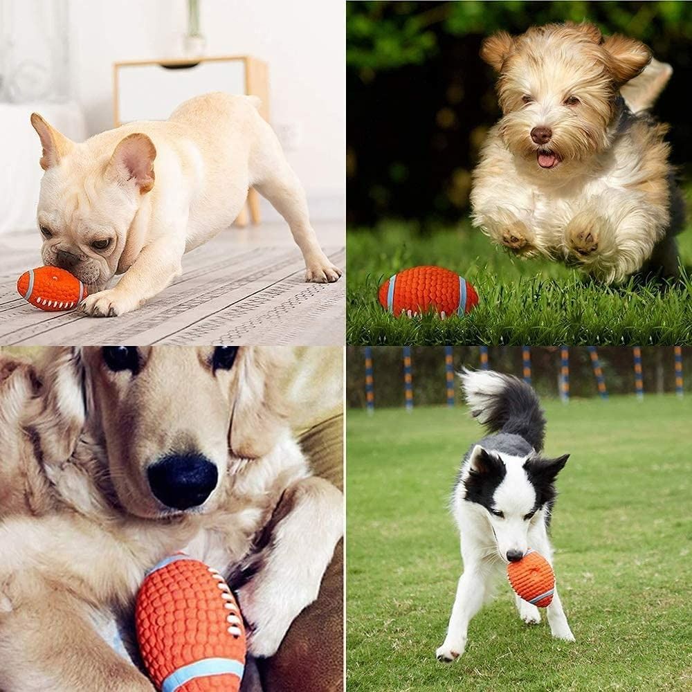 Squeaky Latex Rubber Dog Toy Soft Balls - Rugby Ball