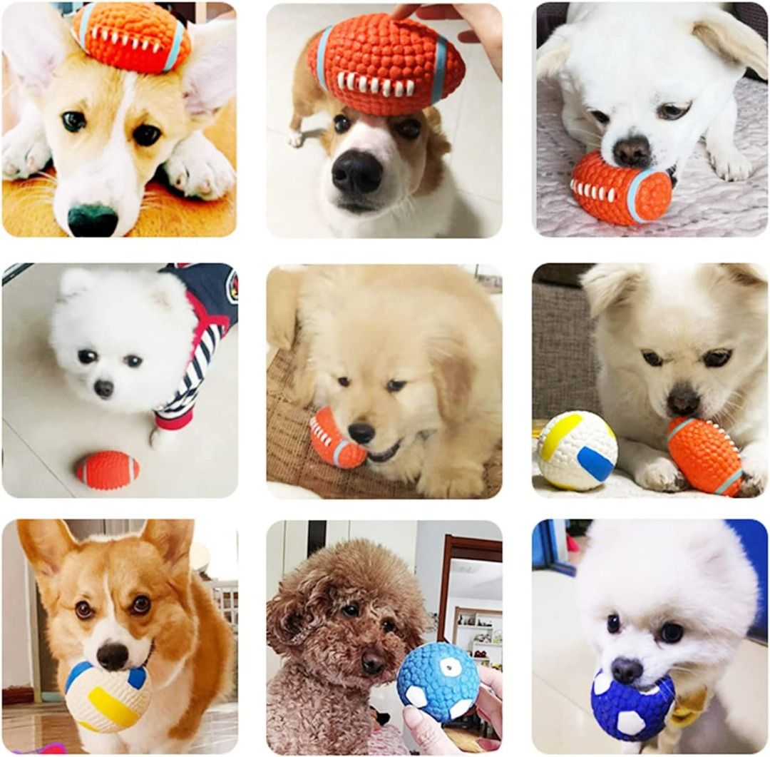 Squeaky Latex Rubber Dog Toy Soft Balls - Rugby Ball