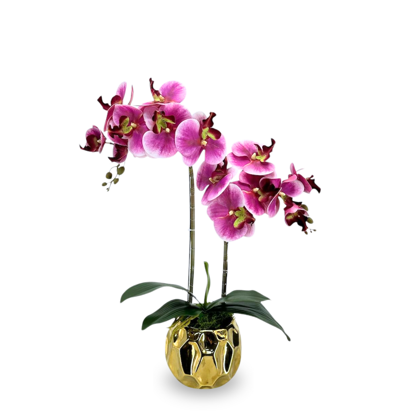 Artificial Orchid in Ceramic Gold Pot (50cm) - Purple/White/RosePink