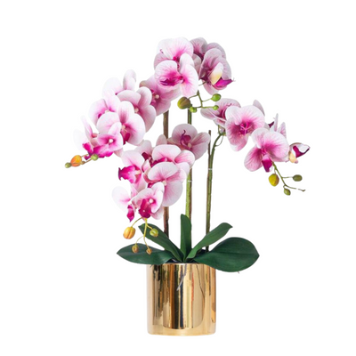 Artificial Pink Orchid in Ceramic Gold Pot