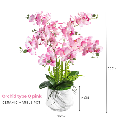 Artificial Orchid 4 Stalks in Marble Ceramic Pot