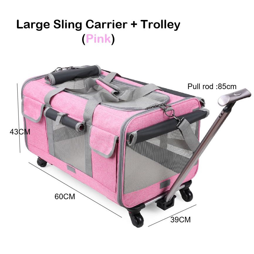Pet Rolling Carrier Pet Sling and Luggage Trolley Carrier