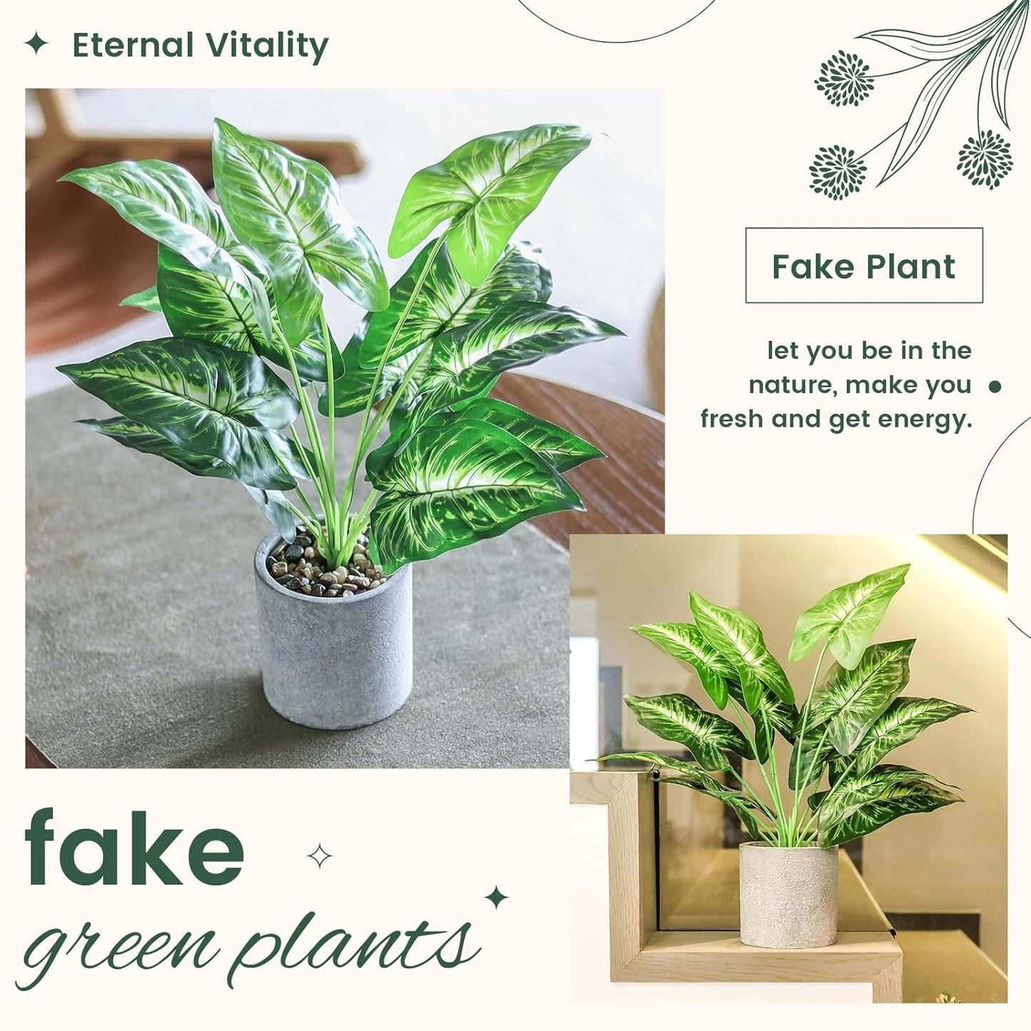 Artificial Small Potted Plant - Grey Pot (45 cm)