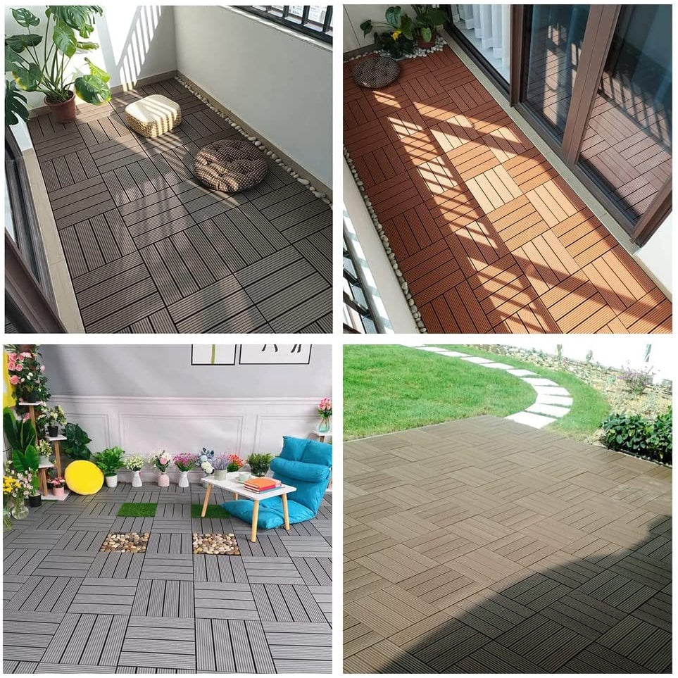 Wooden Plastic Interlocking Decking Tiles (Design 1 Brown)