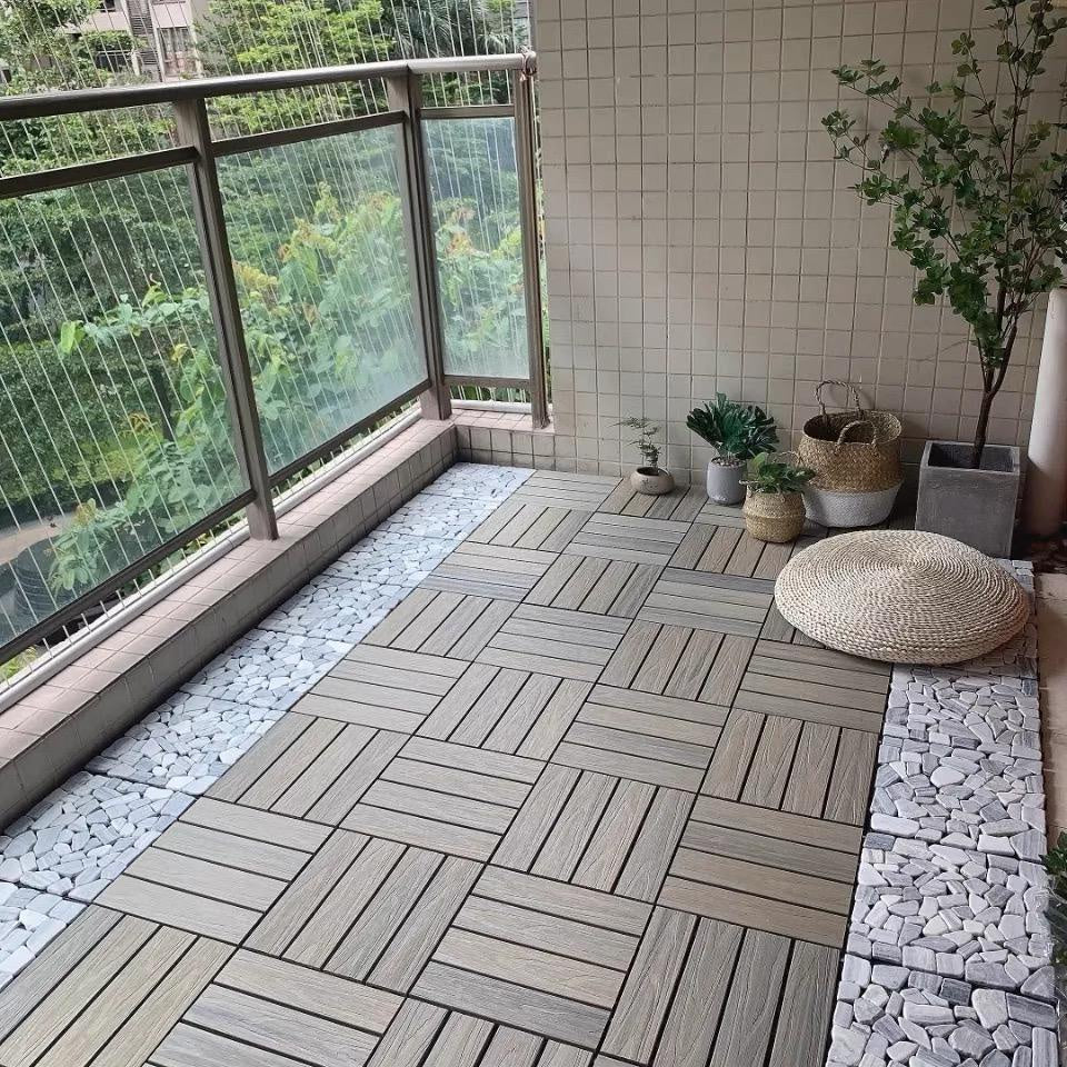 Wooden Plastic Interlocking Decking Tiles (Design 1 Brown)