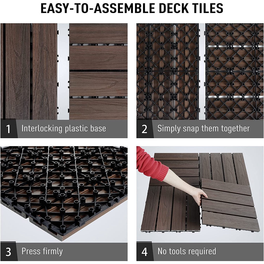 Wooden Plastic Interlocking Decking Tiles (Design 3 Coffee)